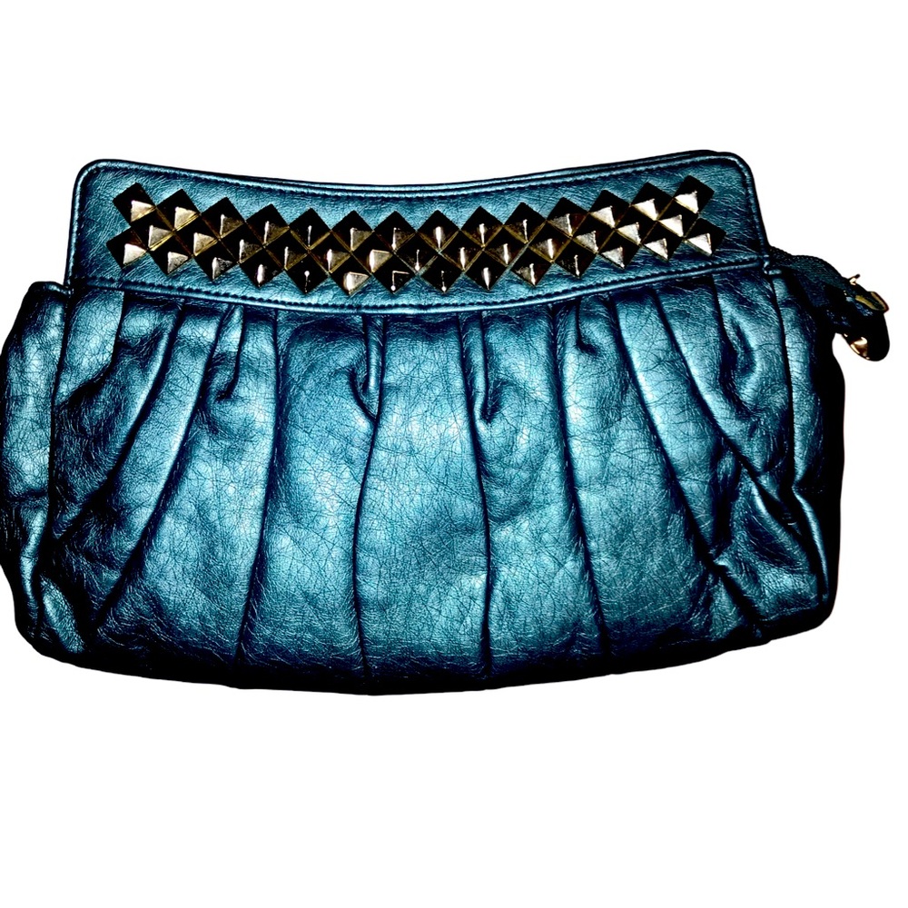 Turquoise Leather with Silver Studs by Fashion Express Clutch NWOT